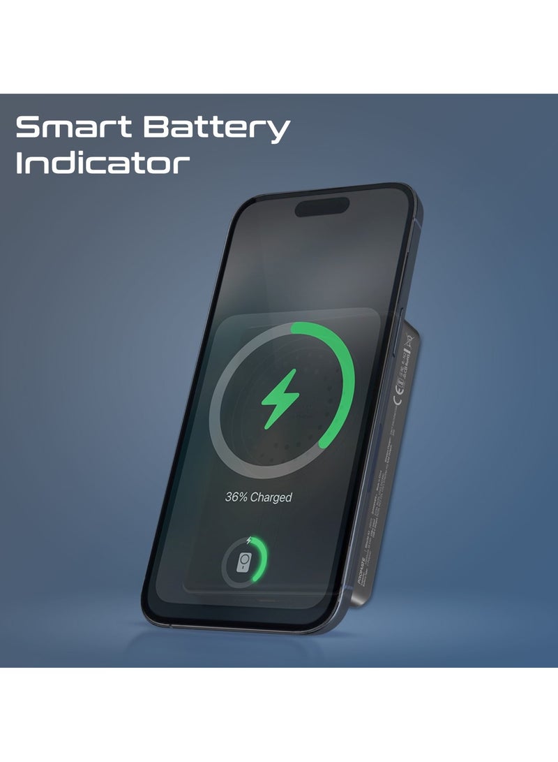 10000 mAh Promate Powerful Power Bank, 10000mAh Battery Charger with 15W MagSafe Compatible Fast Charging, 20W USB-C Input/Output Port, Charge Protection, Smart Battery Indicators, and Durable Aluminium Design, Blade-10 Black