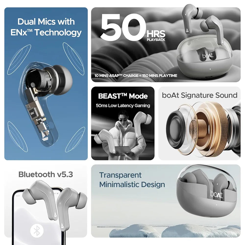 boAt Airdopes 311 Pro Truly Wireless in Ear Earbuds, Up to 50 Hrs Playtime, Dual Mics, Low-Latency Mode, ASAP Charging, IPX4, IWP Tech, BT v5.3 
