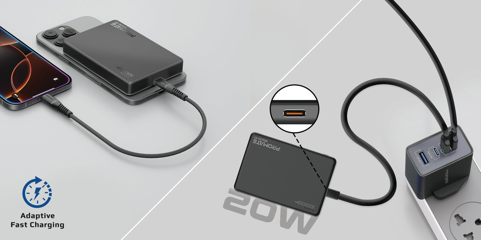 10000 mAh Promate Powerful Power Bank, 10000mAh Battery Charger with 15W MagSafe Compatible Fast Charging, 20W USB-C Input/Output Port, Charge Protection, Smart Battery Indicators, and Durable Aluminium Design, Blade-10 Black
