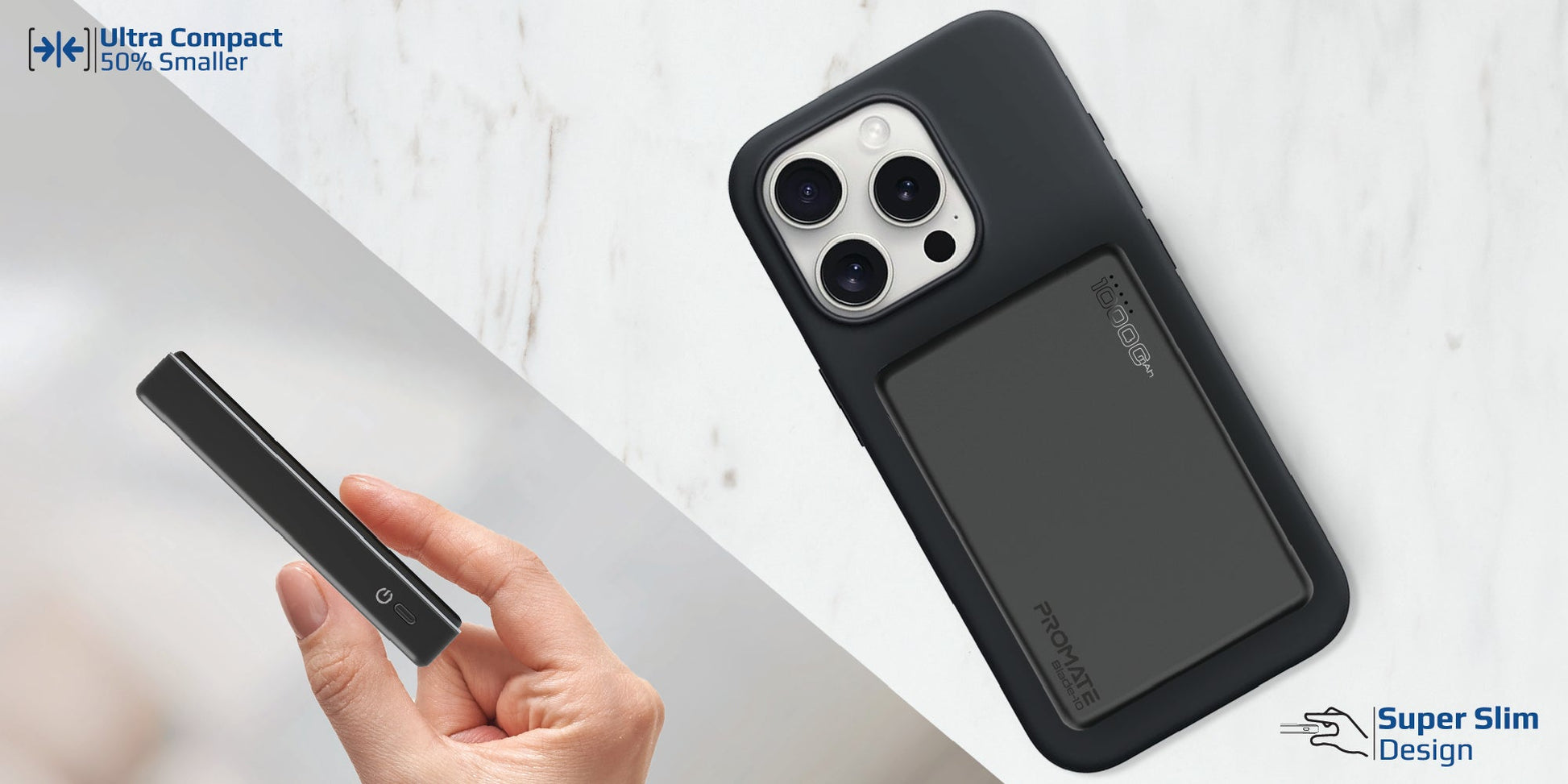 10000 mAh Promate Powerful Power Bank, 10000mAh Battery Charger with 15W MagSafe Compatible Fast Charging, 20W USB-C Input/Output Port, Charge Protection, Smart Battery Indicators, and Durable Aluminium Design, Blade-10 Black