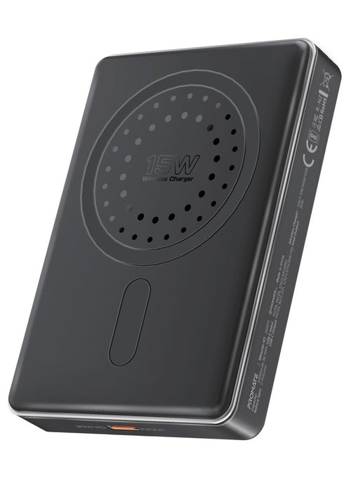 10000 mAh Promate Powerful Power Bank, 10000mAh Battery Charger with 15W MagSafe Compatible Fast Charging, 20W USB-C Input/Output Port, Charge Protection, Smart Battery Indicators, and Durable Aluminium Design, Blade-10 Black
