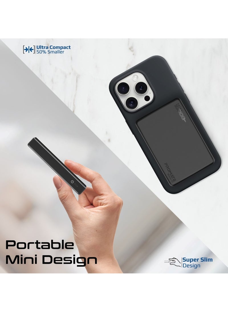 10000 mAh Promate Powerful Power Bank, 10000mAh Battery Charger with 15W MagSafe Compatible Fast Charging, 20W USB-C Input/Output Port, Charge Protection, Smart Battery Indicators, and Durable Aluminium Design, Blade-10 Black